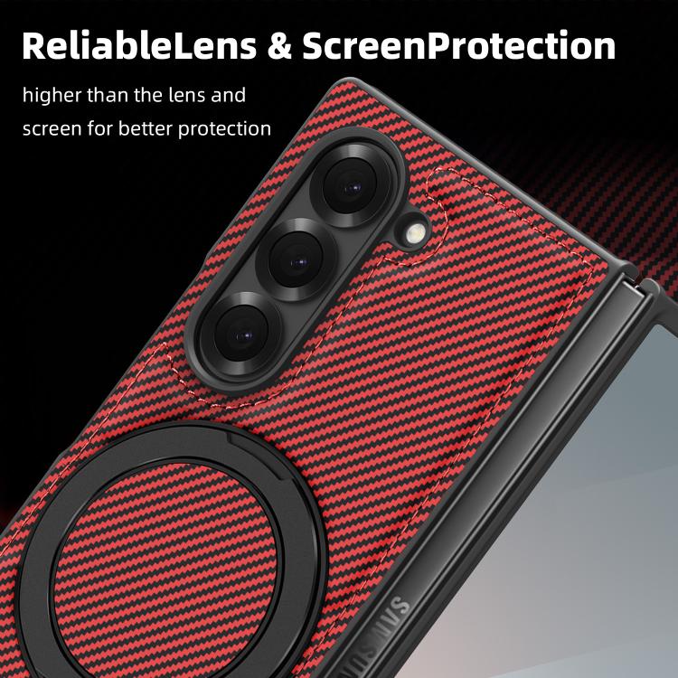 For Samsung Galaxy Z Fold6 5G Kevlar Carbon Fiber 360 Rotation MagSafe Holder Phone Case