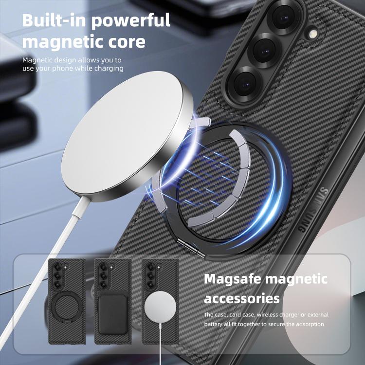 For Samsung Galaxy Z Fold6 5G Kevlar Carbon Fiber 360 Rotation MagSafe Holder Phone Case