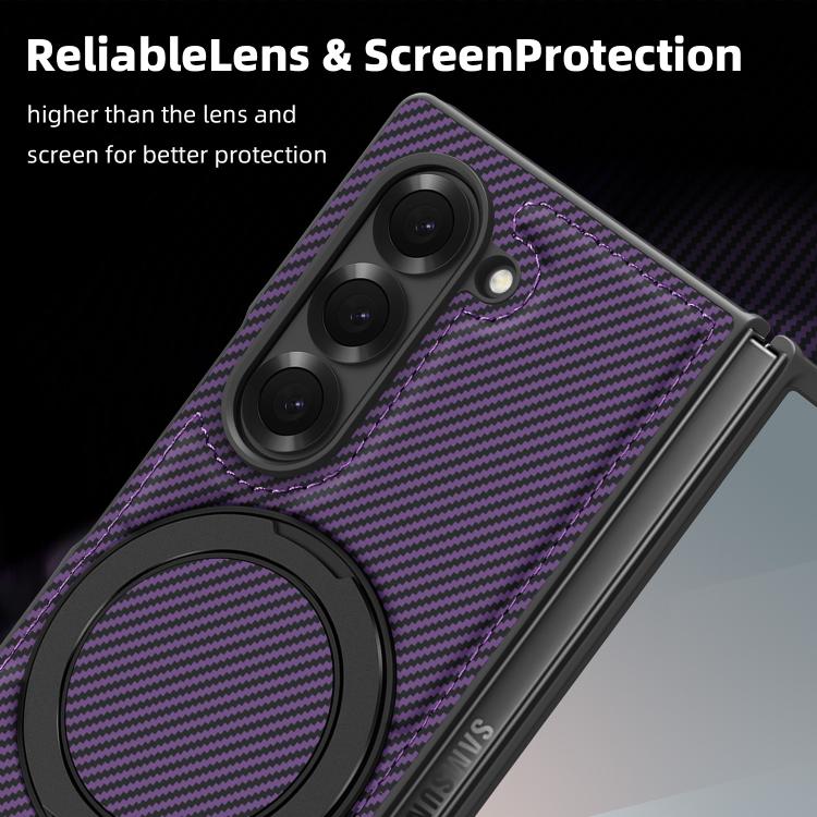 For Samsung Galaxy Z Fold6 5G Kevlar Carbon Fiber 360 Rotation MagSafe Holder Phone Case