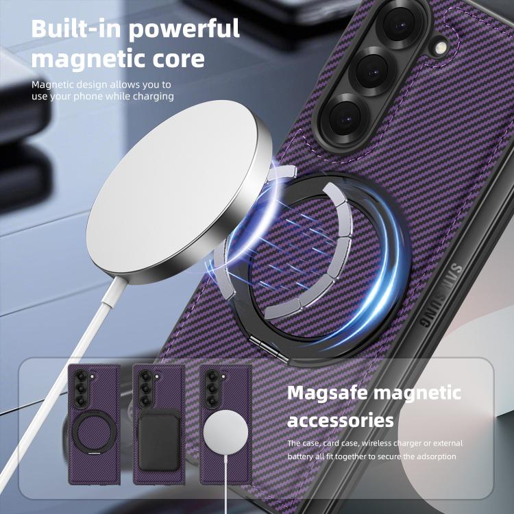 For Samsung Galaxy Z Fold6 5G Kevlar Carbon Fiber 360 Rotation MagSafe Holder Phone Case