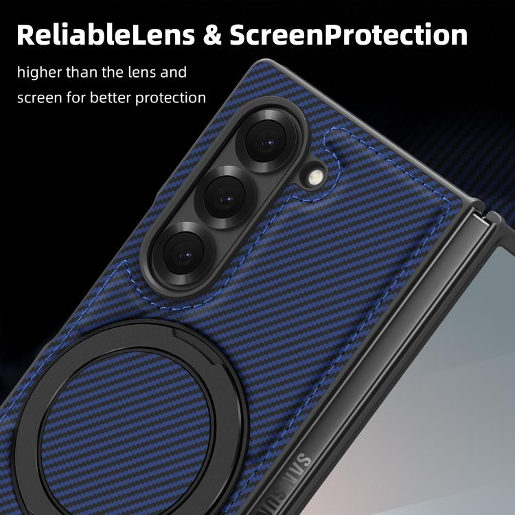 For Samsung Galaxy Z Fold6 5G Kevlar Carbon Fiber 360 Rotation MagSafe Holder Phone Case