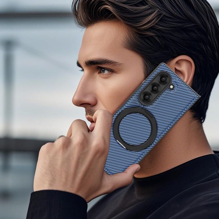 For Samsung Galaxy Z Fold6 5G Kevlar Carbon Fiber 360 Rotation MagSafe Holder Phone Case