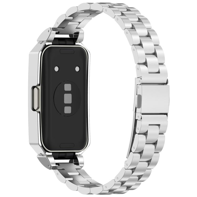 For Huawei Band 10 / 10 NFC / 9 / 9 NFC Watch Frame Integrated Three Beads Stainless Steel Watch Band