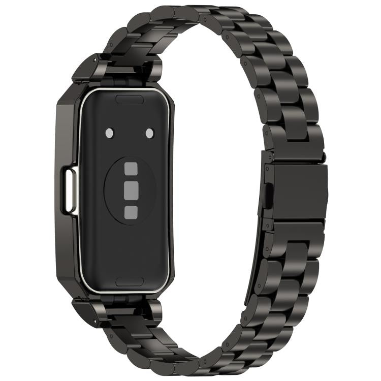 For Huawei Band 10 / 10 NFC / 9 / 9 NFC Watch Frame Integrated Three Beads Stainless Steel Watch Band