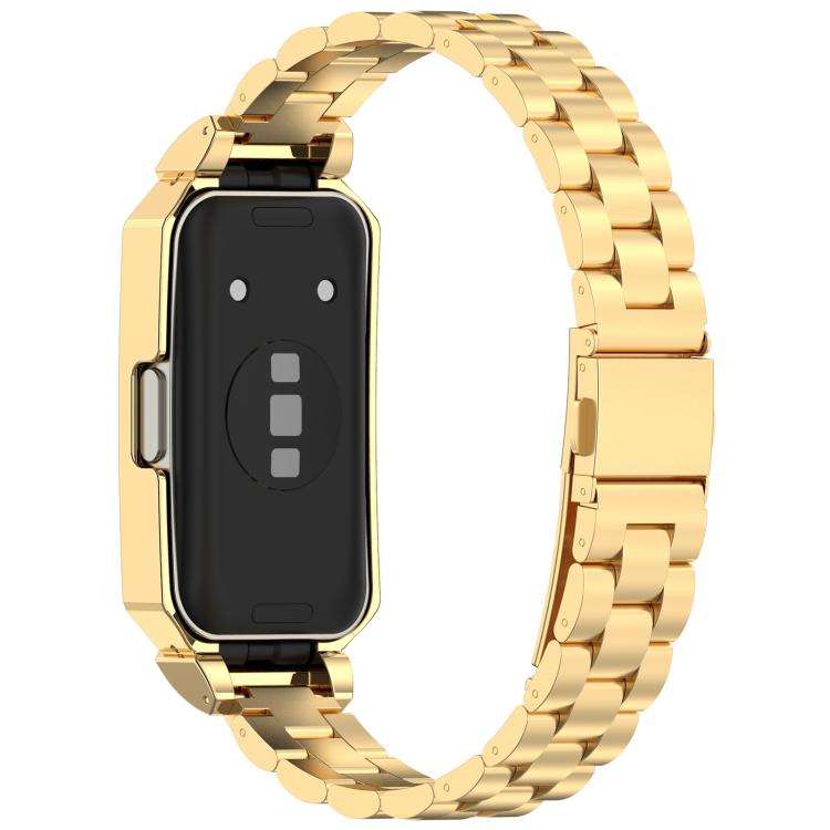 For Huawei Band 10 / 10 NFC / 9 / 9 NFC Watch Frame Integrated Three Beads Stainless Steel Watch Band