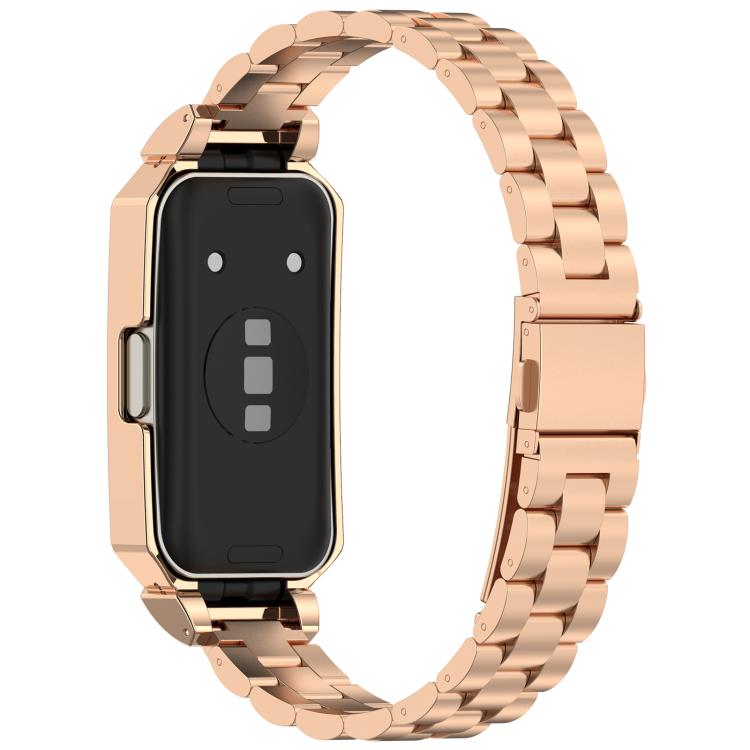 For Huawei Band 10 / 10 NFC / 9 / 9 NFC Watch Frame Integrated Three Beads Stainless Steel Watch Band