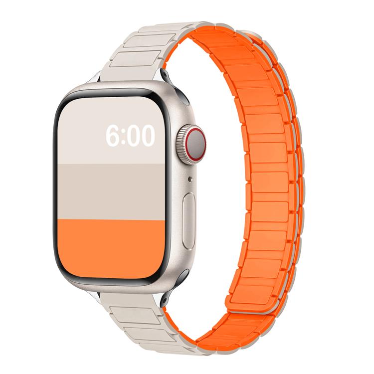 For Apple Watch 46mm / 49mm / 45mm / 44mm Tri-beads I-shaped Slim Magnetic Silicone Watch Band