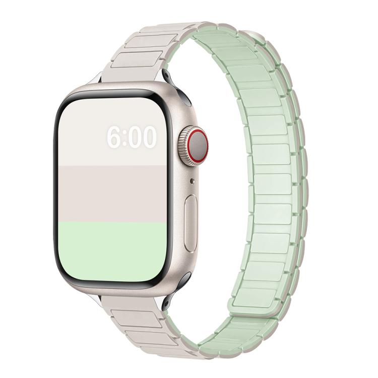 For Apple Watch 46mm / 49mm / 45mm / 44mm Tri-beads I-shaped Slim Magnetic Silicone Watch Band