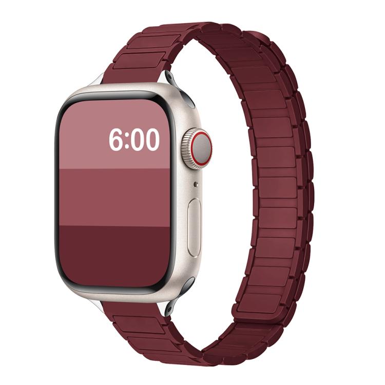 For Apple Watch 42mm / 41mm / 40mm / 38mm Tri-beads I-shaped Slim Magnetic Silicone Watch Band