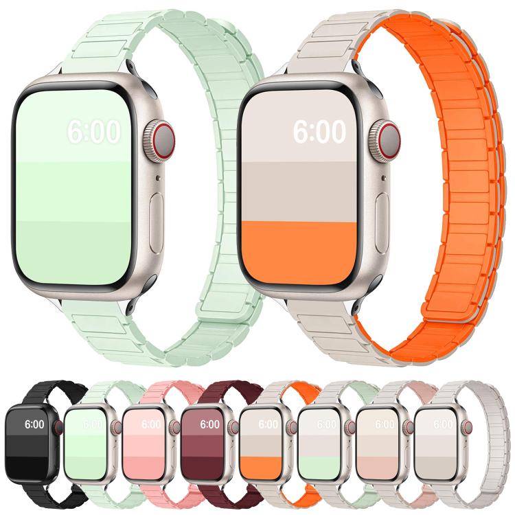 For Apple Watch 46mm / 49mm / 45mm / 44mm Tri-beads I-shaped Slim Magnetic Silicone Watch Band