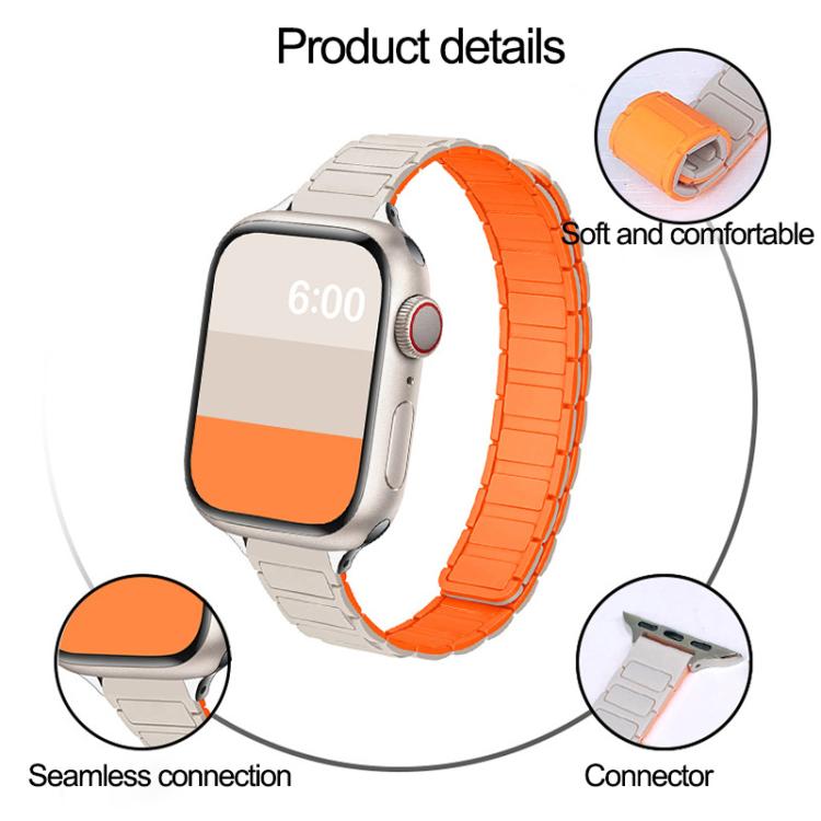 For Apple Watch 42mm / 41mm / 40mm / 38mm Tri-beads I-shaped Slim Magnetic Silicone Watch Band