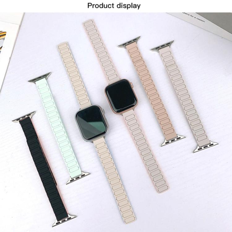 For Apple Watch 46mm / 49mm / 45mm / 44mm Tri-beads I-shaped Slim Magnetic Silicone Watch Band