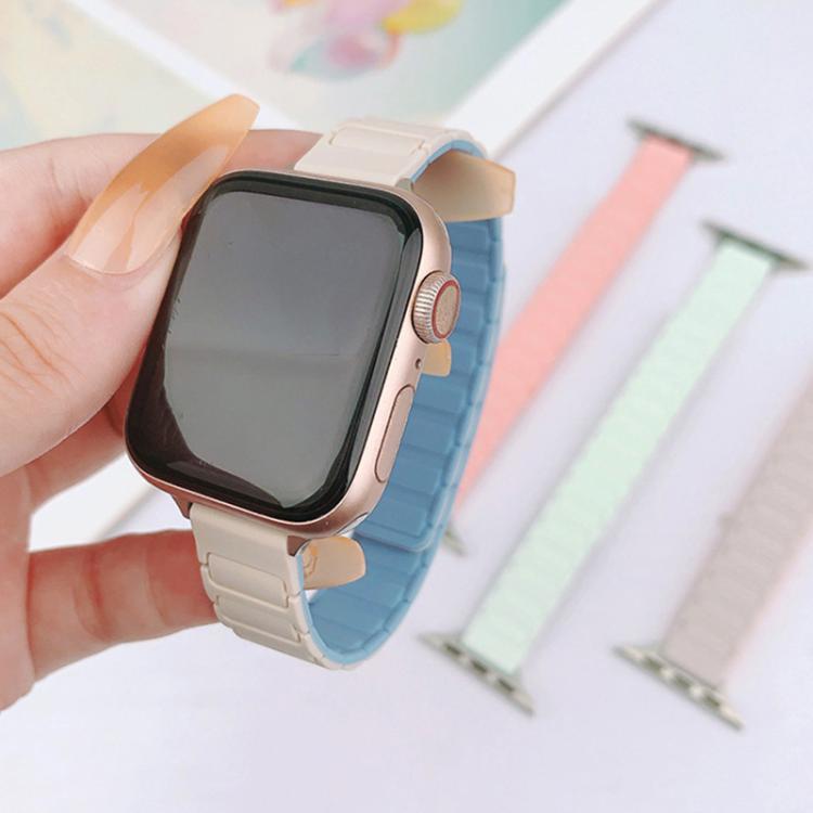 For Apple Watch 46mm / 49mm / 45mm / 44mm Tri-beads I-shaped Slim Magnetic Silicone Watch Band