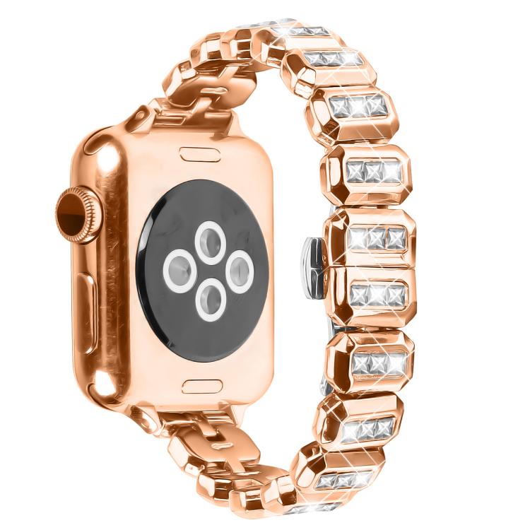 For Apple Watch 46mm / 49mm / 45mm / 44mm Small Square Diamonds Butterfly Buckle Watch Band