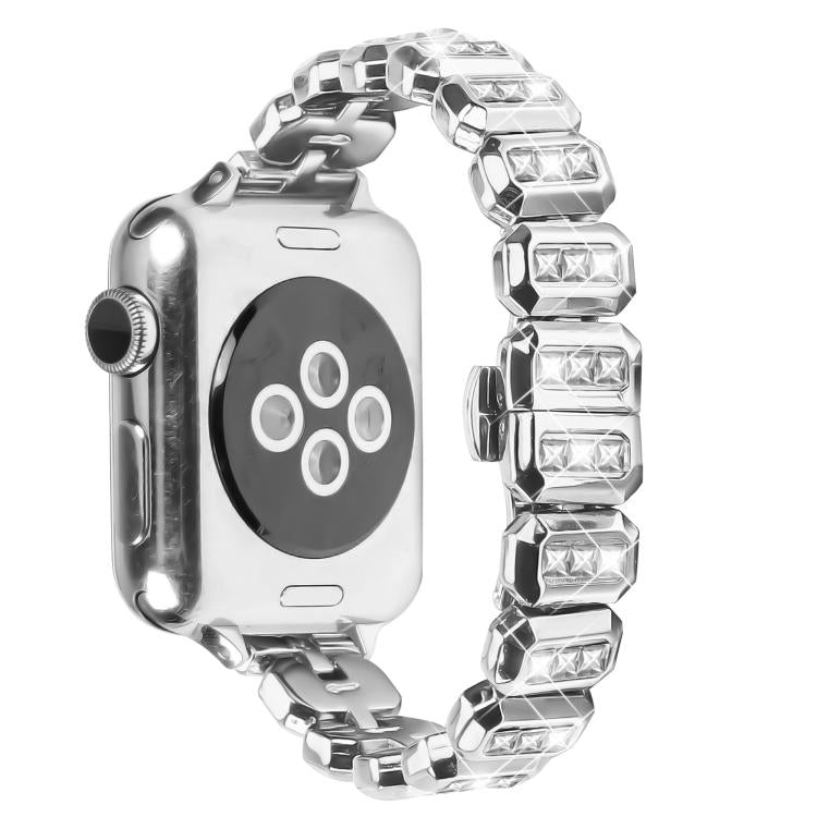For Apple Watch 46mm / 49mm / 45mm / 44mm Small Square Diamonds Butterfly Buckle Watch Band