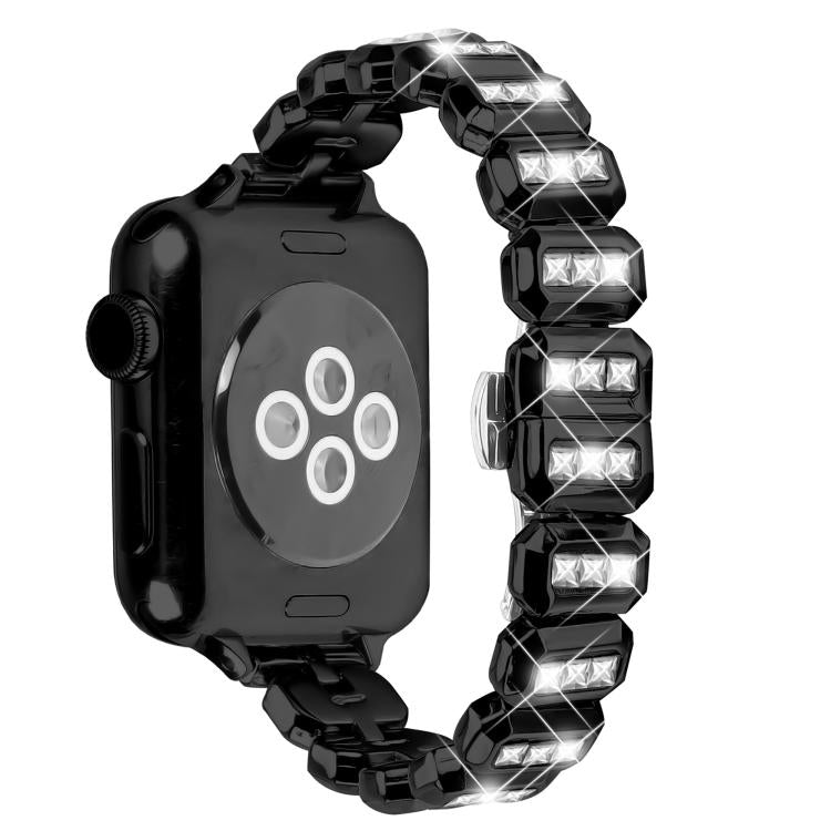 For Apple Watch 42mm / 41mm / 40mm / 38mm Small Square Diamonds Butterfly Buckle Watch Band
