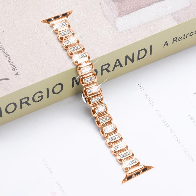 For Apple Watch 42mm / 41mm / 40mm / 38mm Small Square Diamonds Butterfly Buckle Watch Band