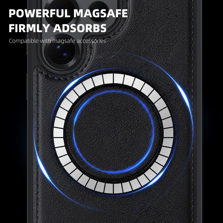 For Samsung Galaxy S23 Ultra 5G Pindun MagSafe Card Slot Leather Back Phone Case