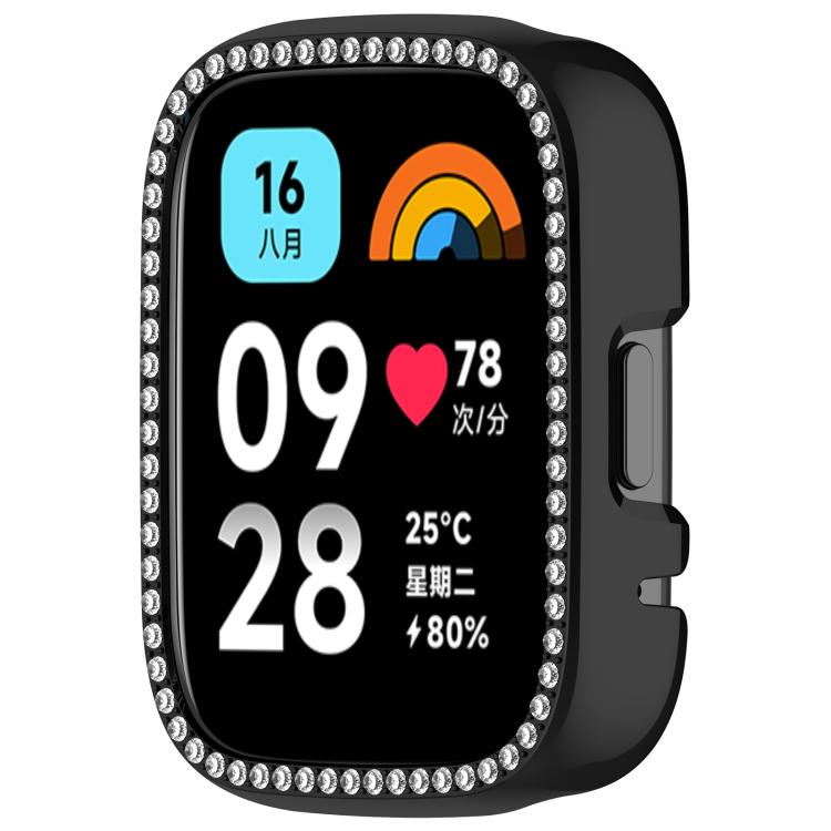 For Redmi Watch 3 / Watch 3 Lite Single Row Diamond Half Coverage Hollow PC Watch Protective Case