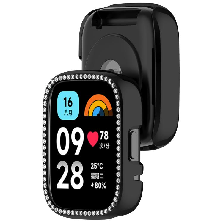 For Redmi Watch 3 / Watch 3 Lite Single Row Diamond Half Coverage Hollow PC Watch Protective Case
