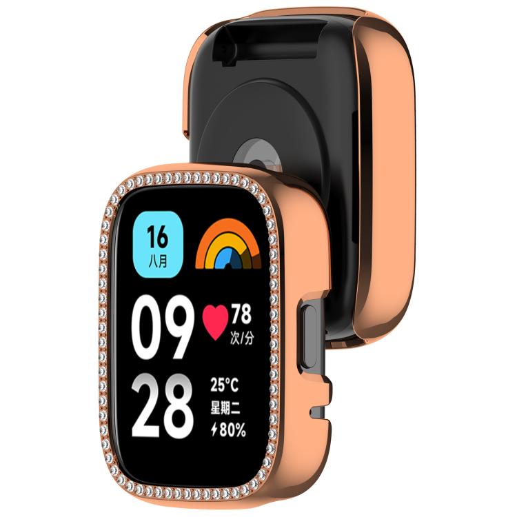For Redmi Watch 3 / Watch 3 Lite Single Row Diamond Half Coverage Hollow PC Watch Protective Case