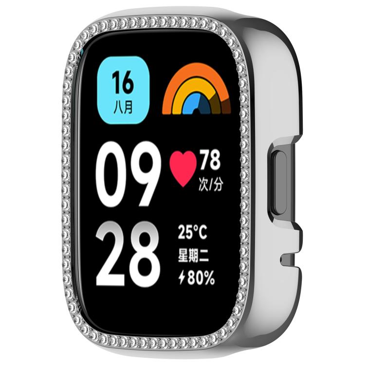 For Redmi Watch 3 / Watch 3 Lite Single Row Diamond Half Coverage Hollow PC Watch Protective Case