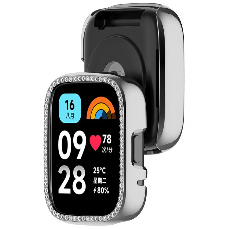 For Redmi Watch 3 / Watch 3 Lite Single Row Diamond Half Coverage Hollow PC Watch Protective Case