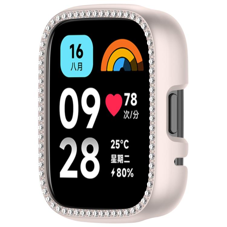 For Redmi Watch 3 / Watch 3 Lite Single Row Diamond Half Coverage Hollow PC Watch Protective Case