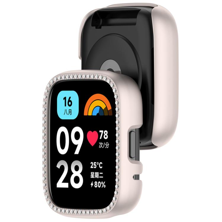 For Redmi Watch 3 / Watch 3 Lite Single Row Diamond Half Coverage Hollow PC Watch Protective Case