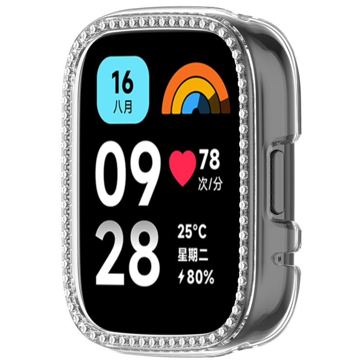 For Redmi Watch 3 / Watch 3 Lite Single Row Diamond Half Coverage Hollow PC Watch Protective Case
