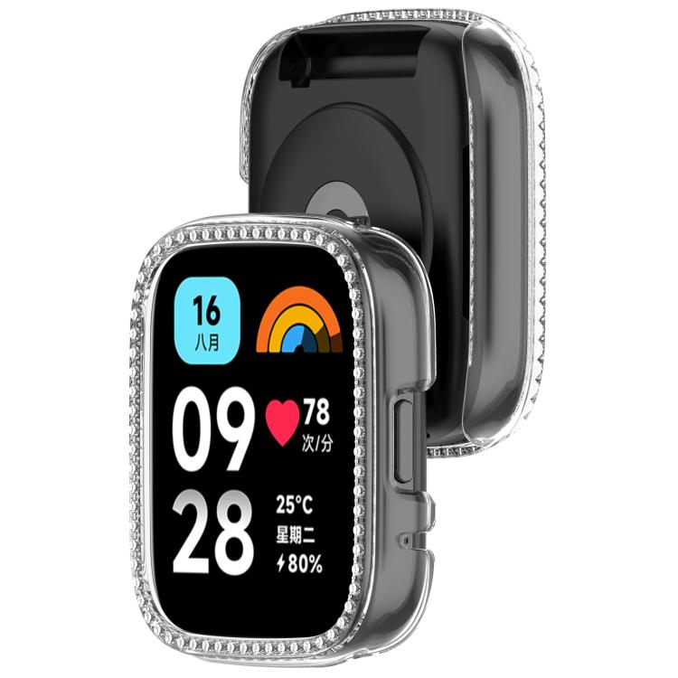 For Redmi Watch 3 / Watch 3 Lite Single Row Diamond Half Coverage Hollow PC Watch Protective Case