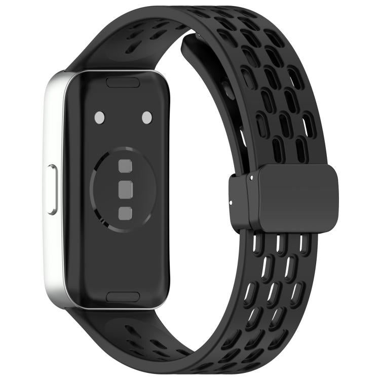 For Huawei Band 10 / 9 / 8 Hole Style Fold Magnetic Buckle Silicone Watch Band