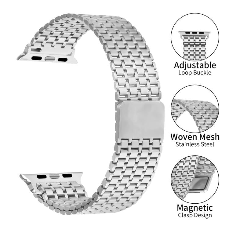 For Apple Watch 42mm / 41mm / 40mm / 38mm Nine-Bead Magnetic Loop Steel Watch Band