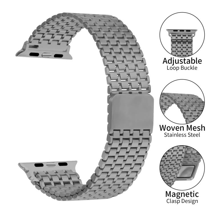 For Apple Watch 42mm / 41mm / 40mm / 38mm Nine-Bead Magnetic Loop Steel Watch Band