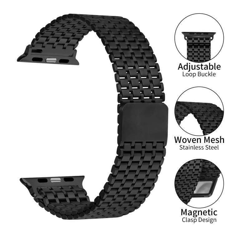 For Apple Watch 46mm / 49mm / 45mm / 44mm Nine-Bead Magnetic Loop Steel Watch Band