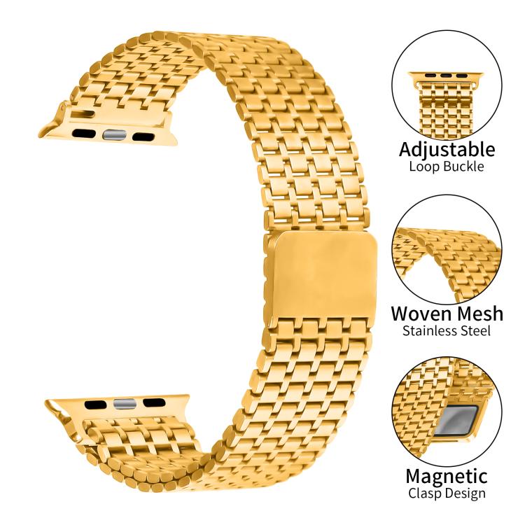 For Apple Watch 46mm / 49mm / 45mm / 44mm Nine-Bead Magnetic Loop Steel Watch Band