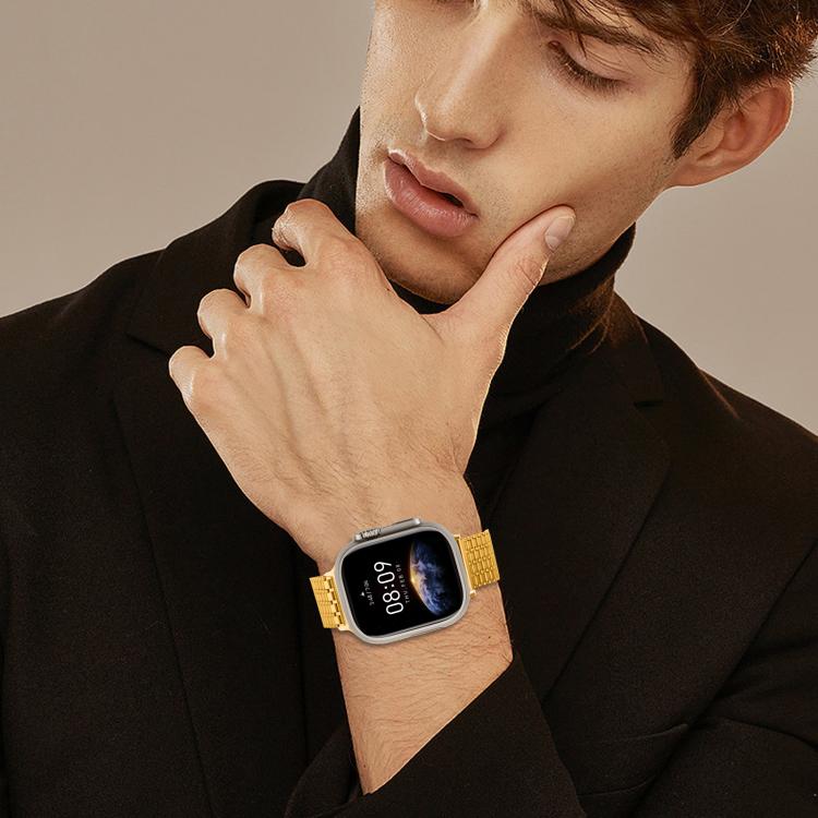 For Apple Watch 46mm / 49mm / 45mm / 44mm Nine-Bead Magnetic Loop Steel Watch Band