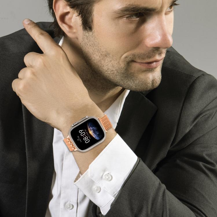 For Apple Watch 46mm / 49mm / 45mm / 44mm Nine-Bead Magnetic Loop Steel Watch Band