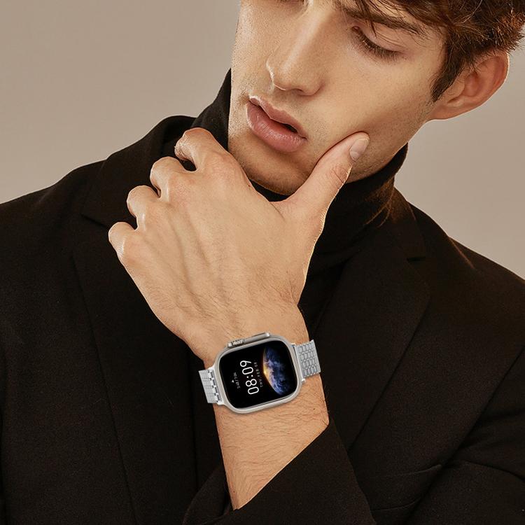For Apple Watch 46mm / 49mm / 45mm / 44mm Nine-Bead Magnetic Loop Steel Watch Band