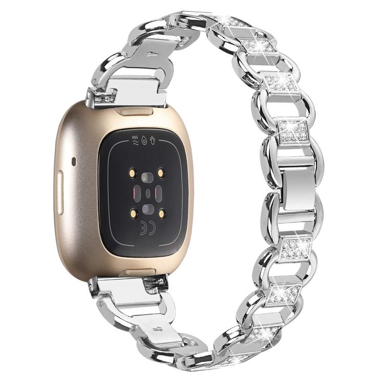 For Fitbit Versa 3 Oval Diamond Stainless Steel Watch Band