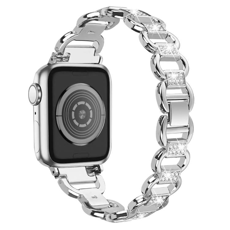 For Apple Watch 42mm / 41mm / 40mm / 38mm Oval Diamonds Steel Watch Band
