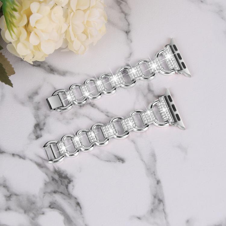 For Apple Watch 46mm / 49mm / 45mm / 44mm Oval Diamonds Steel Watch Band