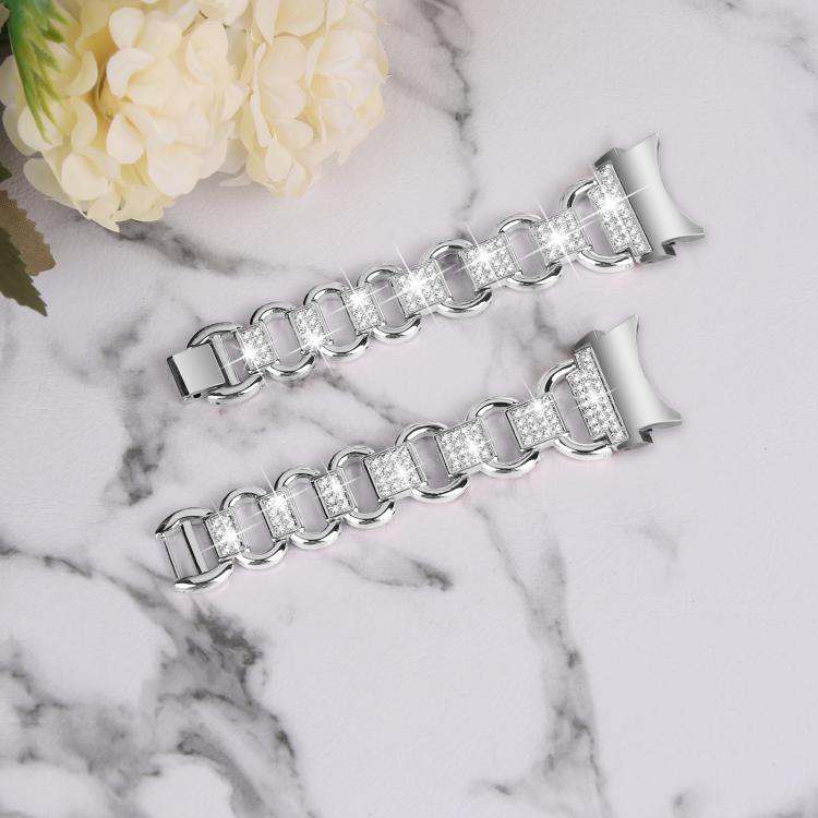 For Samsung Galaxy Watch 7 40mm / 44mm Metal Head Oval Diamond Stainless Steel Watch Band
