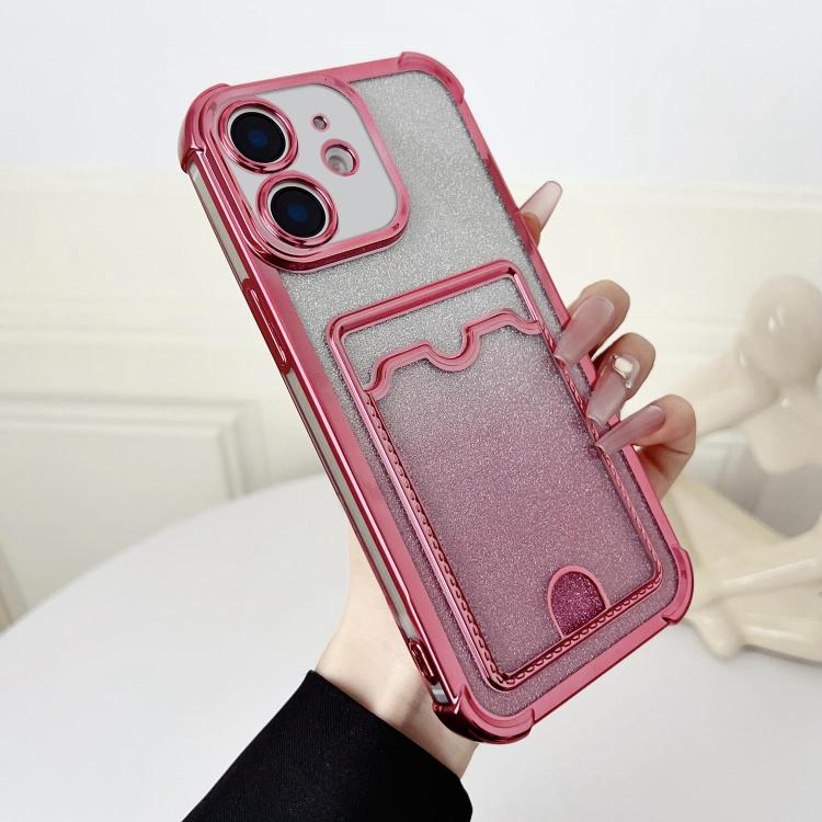 For iPhone 11 Four-cornered Glitter Electroplated Card Bag TPU Phone Case
