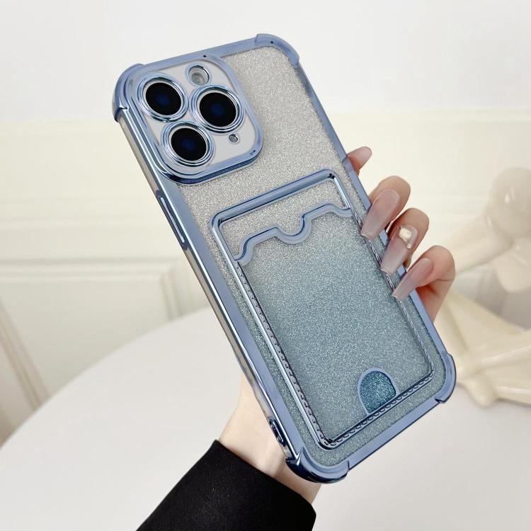For iPhone 11 Pro Four-cornered Glitter Electroplated Card Bag TPU Phone Case