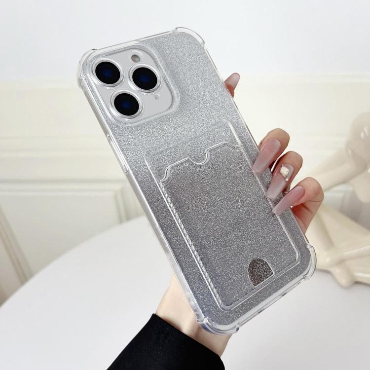 For iPhone 11 Pro Four-cornered Glitter Electroplated Card Bag TPU Phone Case