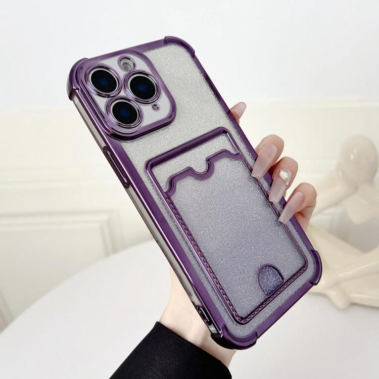 For iPhone 11 Pro Four-cornered Glitter Electroplated Card Bag TPU Phone Case