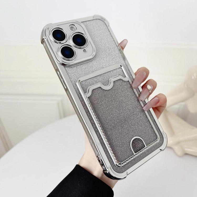 For iPhone 11 Pro Max Four-cornered Glitter Electroplated Card Bag TPU Phone Case