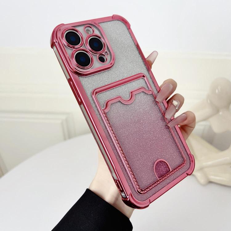 For iPhone 13 Pro Four-cornered Glitter Electroplated Card Bag TPU Phone Case