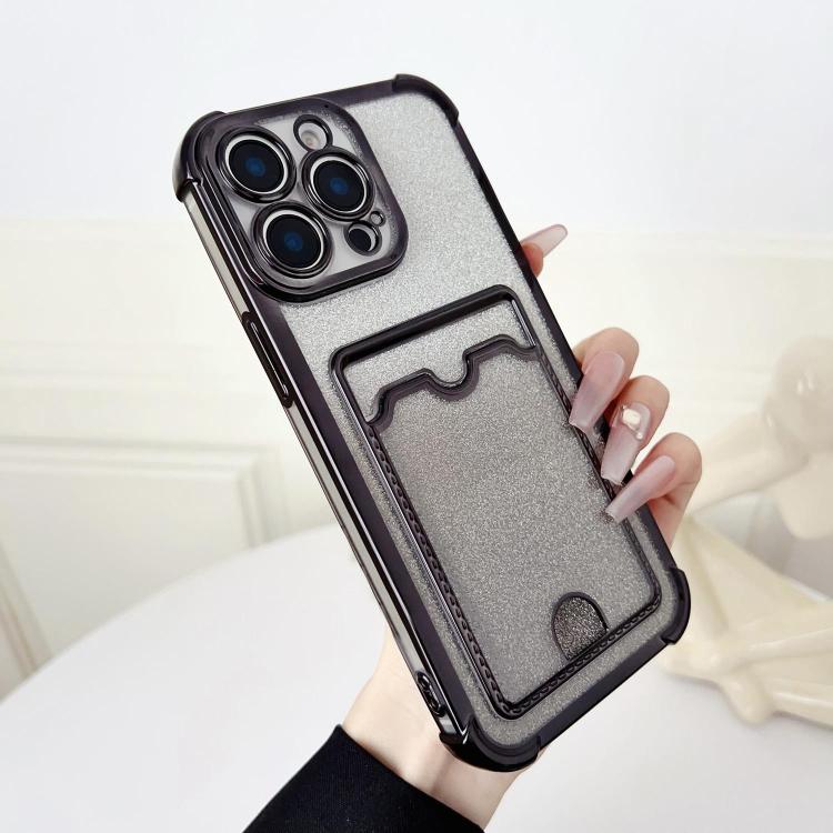 For iPhone 13 Pro Four-cornered Glitter Electroplated Card Bag TPU Phone Case